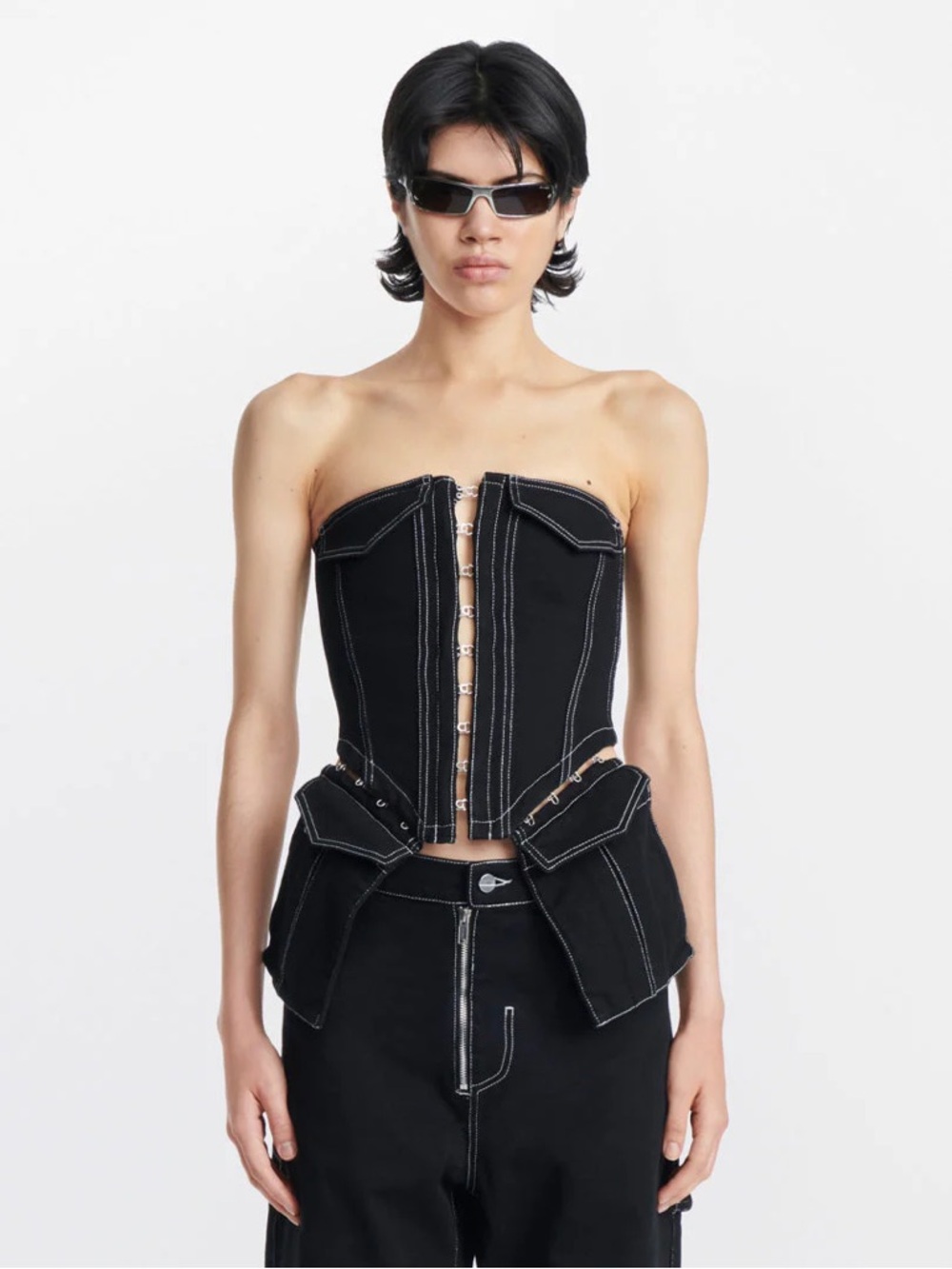 Dion Lee Black Denim Corset Bustier w/ Contrast Stitching Size M AUS 10/US 8 NWT